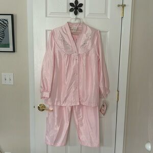 Barbizon Satin-Feel outside Soft Brushed Cotton Inside Pajamas Size Small